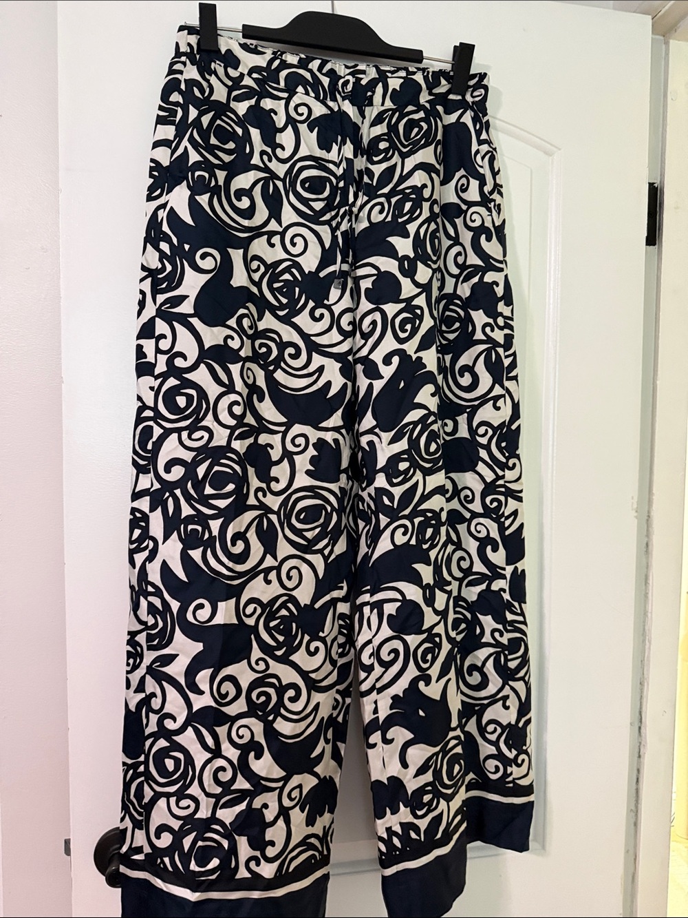 MaxMara Navy and White Wide-Leg Printed Trousers